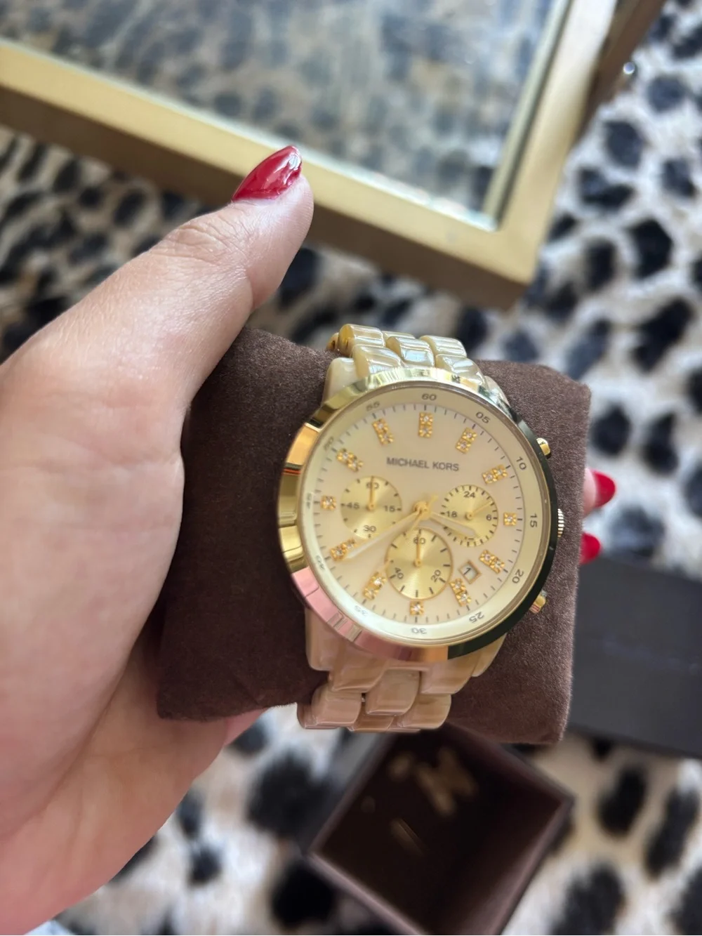 Michael Kors Women’s Gold-Tone/Horn Chronograph Watch